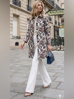 TRISTAN  Frock mid-length Coat/Jacket floral tapestry print size Medium